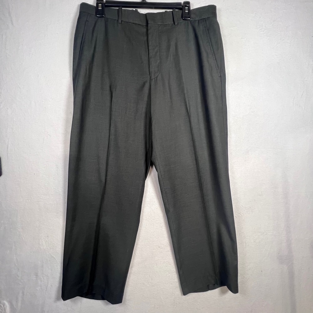 Perry Ellis Mens Charcoal Gray Striped Dress Pants Flat Front Hemmed 34x28